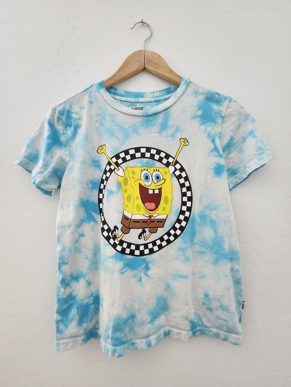 Vans SpongeBob Blue White Tie-Dye Tee, Medium, Like New